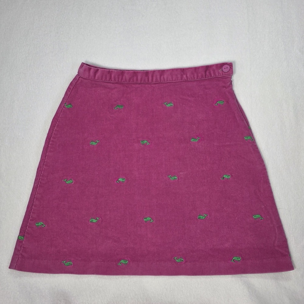 Vintage Hart Strings Juniors Pink Corduroy Green Whales Mini Skirt Size 26 Waist